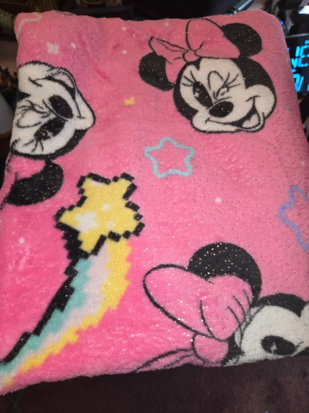 Disney Minnie Mouse Pink Plush Sparkly Soft Blanket ADORABLE! ***READ***